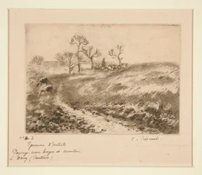 Landschap met herder en schapen in Osny