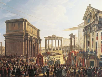 Paus Pius IX (1846-1878) geeft preek in Campo Vaccino