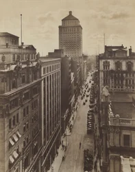 St James Street, het bank- en zakencentrum (z/w foto)