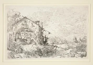 Landschap met een vrouw bij een put, uit de serie Vedute (Gezichten)