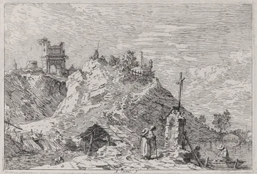 Landschap met de Pelgrim in Gebed, uit de serie Vedute (Uitzichten)