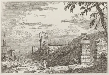 Landschap met Toren en Twee Verwoeste Zuilen [links], ca. 1735-1746