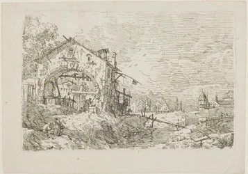 Landschap met een vrouw bij een put, uit Vedute