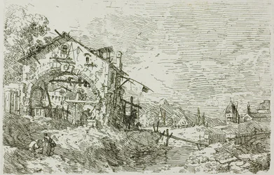 Landschap met een vrouw bij een put, uit Vedute