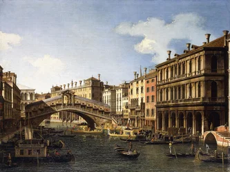 De Rialtobrug, Venetië, vanuit het zuiden met de inscheping van de prins van Saksen tijdens zijn bezoek in 1740