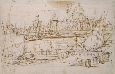 Venetië: De Dogana en S. Maria della Salute vanaf de Molo di Terranova, midden 18e eeuw
