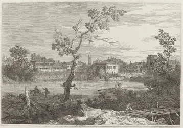 Uitzicht op een stad aan een rivier