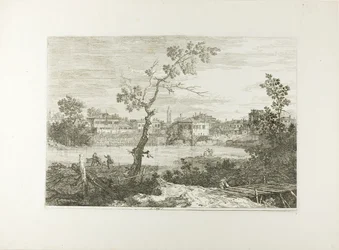 Uitzicht op een stad aan een rivier, uit Vedute