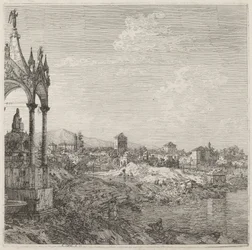 Uitzicht op een Stad met een Bisschopsgraf