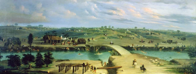 Argentijns kamp aan de andere kant van de San Lorenzo rivier, Argentinië