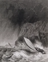 De boten bij Walden Island in een sneeuwstorm, 12 augustus 1827, uit Journal of a Third Voyage for the Discovery of a North West Passage