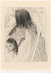 Schetsblad met zittend schoolmeisje