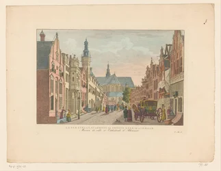 Gezicht op de Langestraat, het Stadhuis en de Grote Kerk te Alkmaar