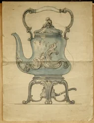 Een gevormde zilveren ketel en standaard, Huis van Carl Faberge