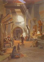Bazaar in Girgah, een van 24 illustraties geproduceerd door G.W. Seitz, gedrukt ca. 1873