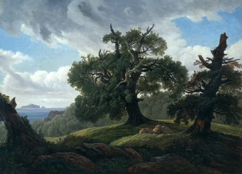 Herinnering aan een bebost eiland in de Oostzee, eiken bij de zee, 1835