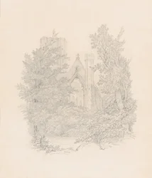 Gezicht op de westgevel van de kathedraal van Dunkeld
