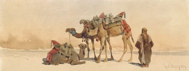 Rust met drie kamelen in de woestijn, 1859