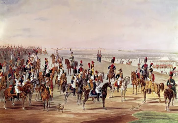 Algemeen beeld van de Franse cavalerie, circa 1809. Illustratie door Carl-Heinrich Rahl naar Wilhem von Kobell