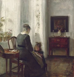 Een Moeder en Kind in een Interieur