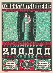 Poster die de 24e Koninklijke Oostenrijkse liefdadigheidsloterij in 1912 adverteert