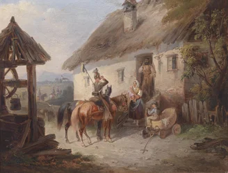Oostenrijkse ulanen voor een boerderij