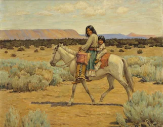 Apache moeder en kinderen te paard