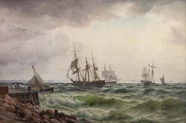 Schepen onder de kust na een bui