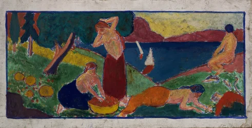 (Vrouwen in landschap met blauwe rand)