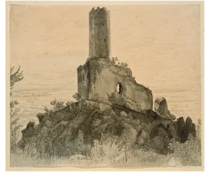 De ruïne Strahlenburg bij Schriesheim met uitzicht op de Rijnvlakte