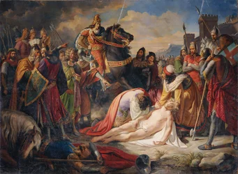 Karel I van Anjou bij het lichaam van Manfred na de Slag bij Benevento op 26 februari 1266