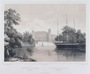 Uitzicht op het paleis in Gatchina vanaf het meer, 1850s