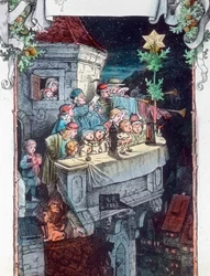 Eer aan God in de hoogste hemel. Illustratie door Duitse schilder en graficus Fritz Richter