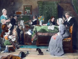 Het Familieconcert. Schilderij door de Duitse schilder Fritz von Uhde (1848 - 1911) in 1881. Beelddatum: circa 1890. Carl Simon Archief