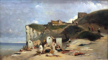 Badende vrouwen aan zee bij Dieppe