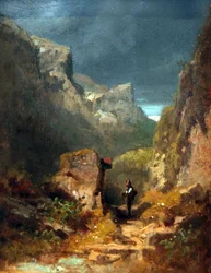 Berglandschap met kruisbeeld op een rots