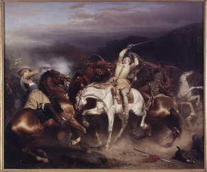 Koning Gustaaf II Adolf van Zweden bij de slag van Trzciana