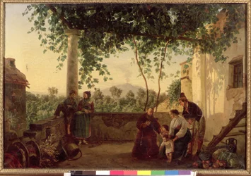 Terras van een Huis nabij Napels met Uitzicht op de Vesuvius, 1833