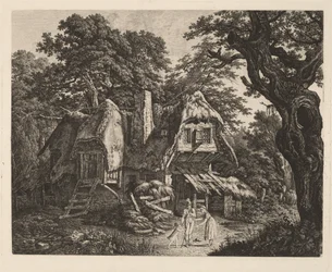 Strogedekte Hut met Landschap en Figuren