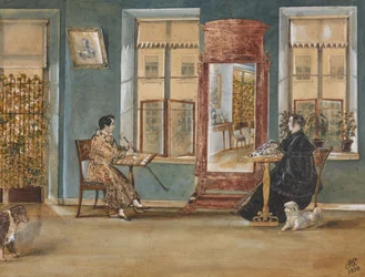 Acteur Nikolay Osipovich Dur met zijn vrouw in de woonkamer, 1839