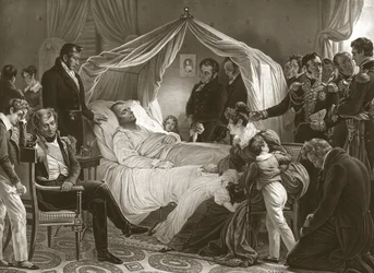 Napoleon op zijn sterfbed, 5 mei 1821, pub. gravure