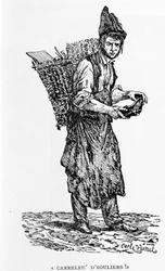 Een schoenmaker, gravure door Carle Vernet.