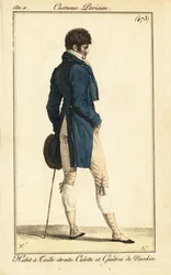 Franse dandy in rokkostuum met smalle taille, Parijs