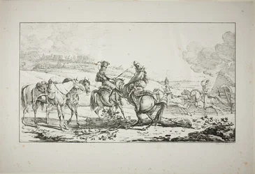 Bereden artillerist met drie paarden tegelijk