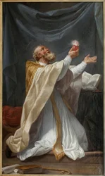 Sint Augustinus in extase met zijn hart in vuur en vlam. Schilderij door Charles Andre Van Loo, genaamd Carle Vanloo (1705-1765), circa 1750, Franse kunst. Museum voor Schone Kunsten in Angers.