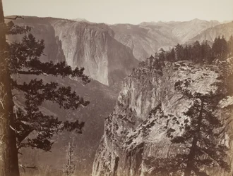 Eerste aanblik van de Yosemite-vallei vanaf het Mariposa-pad, 1865-66