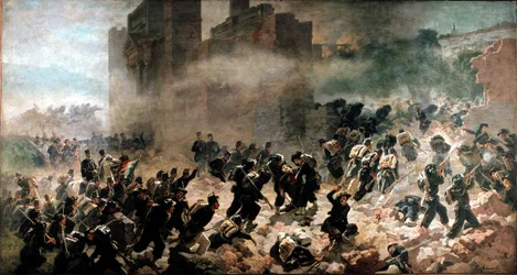 La breche de la Porta Pia, Rome (20 september 1870) - Schilderij door Carlo Ademollo (1825-1911). Milaan, Museo del Risorgimento