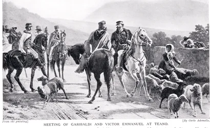 Ontmoeting van Garibaldi en Victor Emmanuel in Teano, illustratie uit 