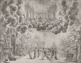 Toneelontwerp met allegorische figuren, uit 