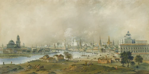 Uitzicht op het Kremlin van Moskou vanaf de Ustinsky-brug